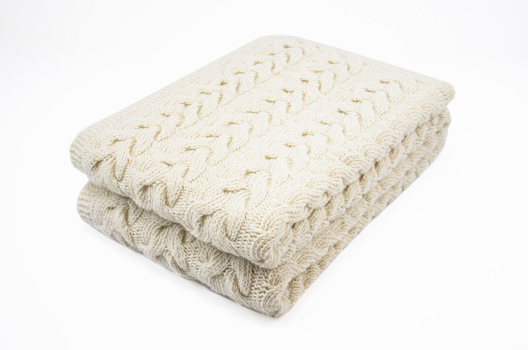 Plaid a treccia aperta di cashmere e lana greggio