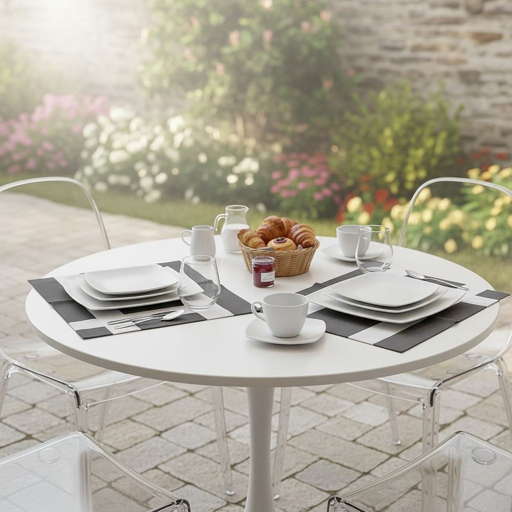 Tovagliette per la colazione grigio scuro e fascia bianca