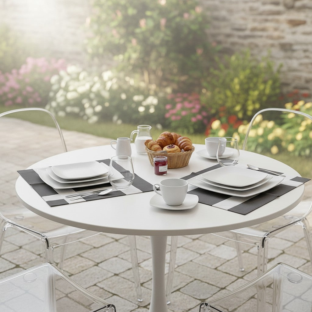 Tovagliette per la colazione grigio scuro e fascia bianca