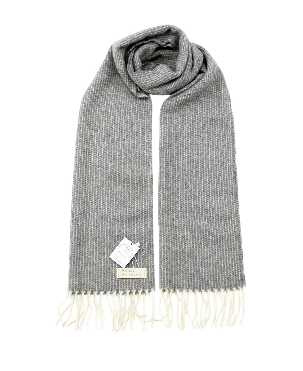 Sciarpa NOEMI Cashmere e Lana Grigio Medio / 35x180 - Bianco naturale - CO.BI grigio a coste maglia sciarpa frangia