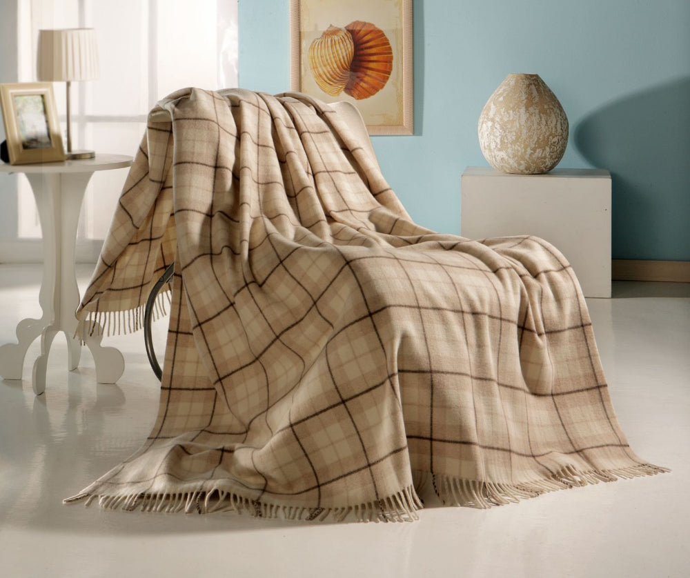 Plaid GOLF Cashmere e Lana Beige - Verde scuro - CO.BI beige plaid lancio coperta frangia 215 € CoBi