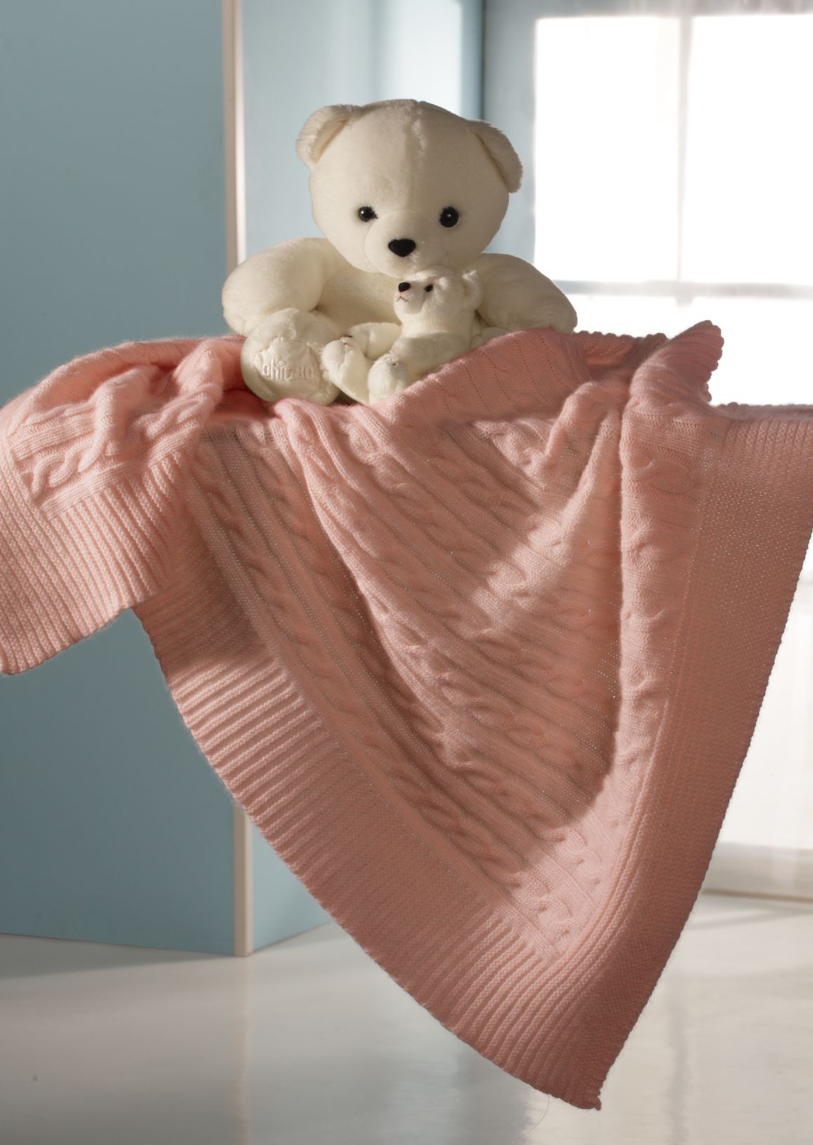 Copertina TRECCIA Puro Cashmere Rosa / Culla 75x110 - Coperte Baby Bianco naturale - CO.BI morbido rosa cavo maglia